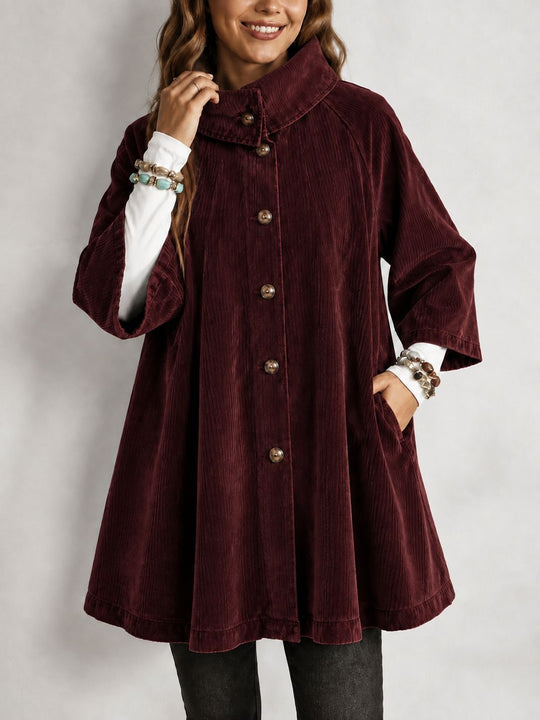 Damen Cord-Mantel mit Stehkragen, A‑Linie und aufgesetzten Taschen Shop Nory