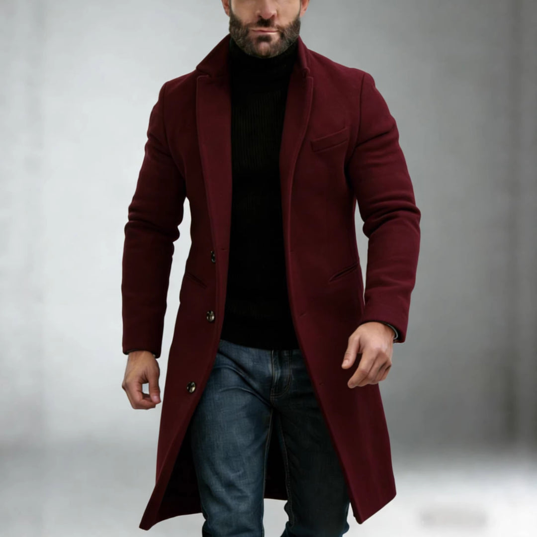 Herren Eleganter einreihiger Langmantel aus Wollmix mit schmaler Silhouette und Reverskragen Shop Nory