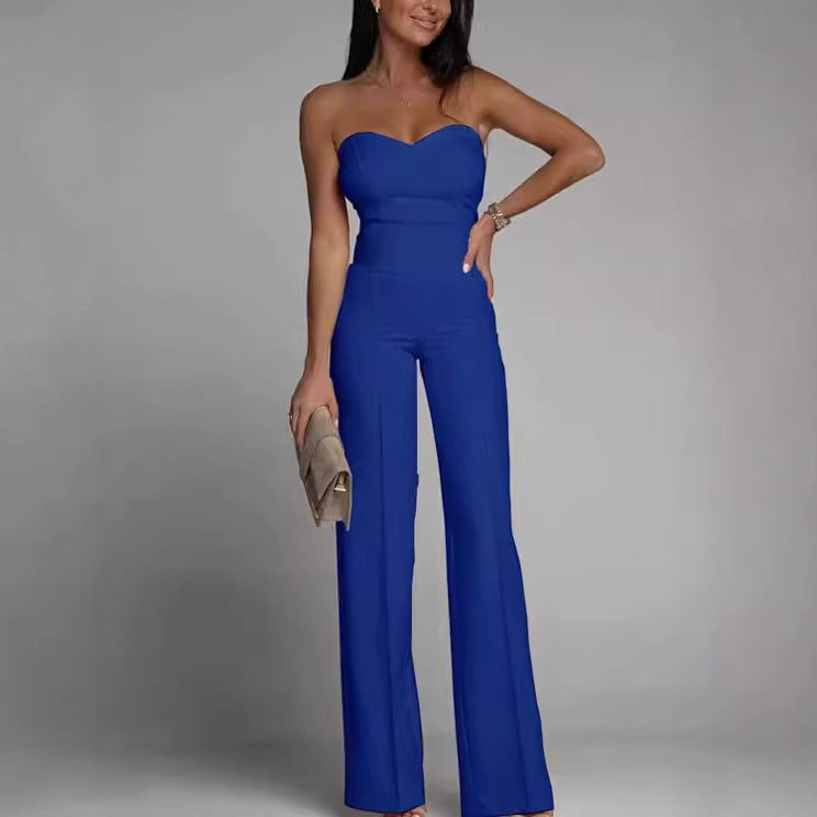 Damen eleganter Jumpsuit mit schulterfreiem Design und weitem Bein