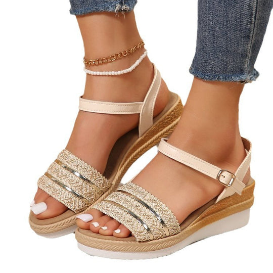Damen Moderne Riemchen-Plateausandalen mit Glitzerapplikationen