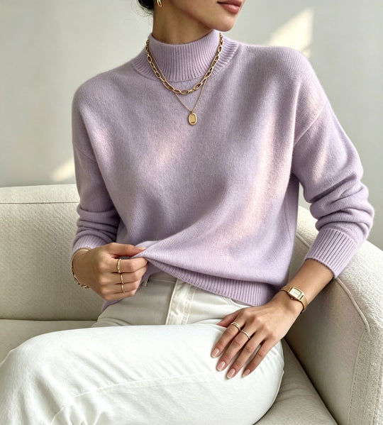 Damen kuscheliger Feinstrickpullover mit Stehkragen und überschnittener Schulter Shop Nory