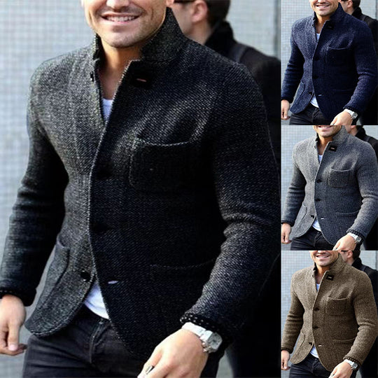 Herren Strickblazer mit Stehkragen und aufgesetzten Taschen Shop Nory