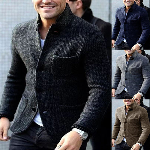Herren Strickblazer mit Stehkragen und aufgesetzten Taschen Shop Nory