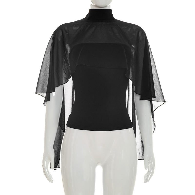 Damen elegantes Top mit transparenten Flügel-Ärmeln