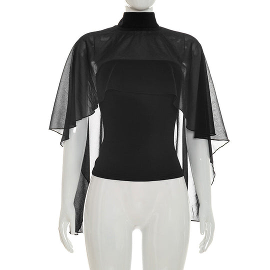 Damen elegantes Top mit transparenten Flügel-Ärmeln