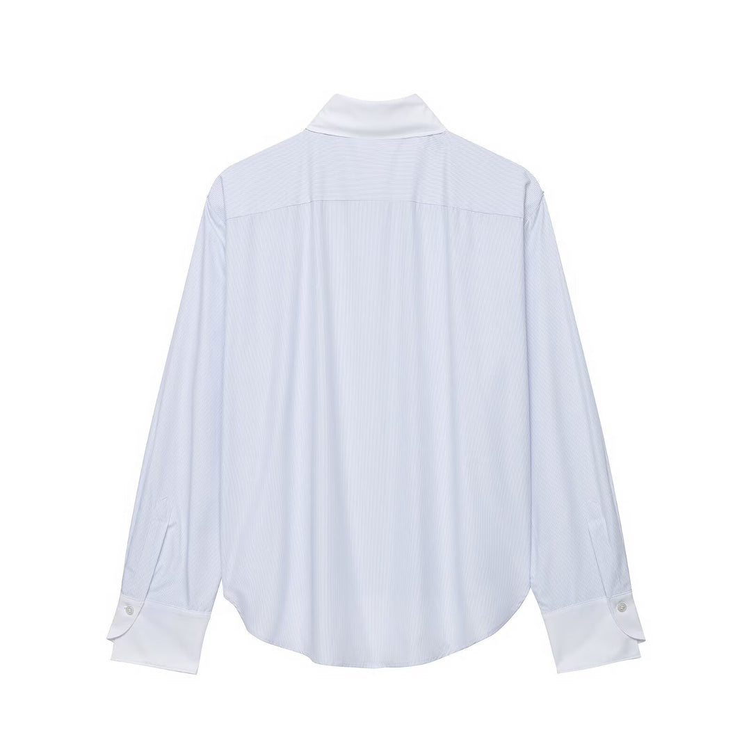 Damen Oversized Hemdbluse mit Kontrastkragen und dekorativen Knotenverschlüssen Shop Nory