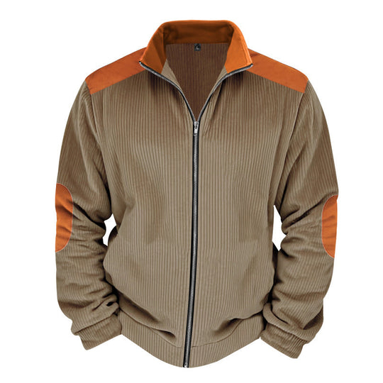 Herren Sportliche Zip-Jacke mit Rippenstruktur und Kontrastärmel