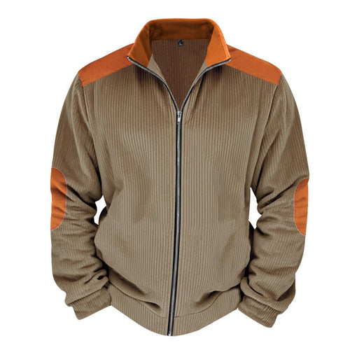 Herren Sportliche Zip-Jacke mit Rippenstruktur und Kontrastärmel