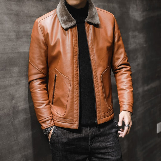 Herren Premium Kunstleder‑Fliegerblouson mit kontrastierendem Teddykragen und verdeckter Reißverschlussleiste Shop Nory