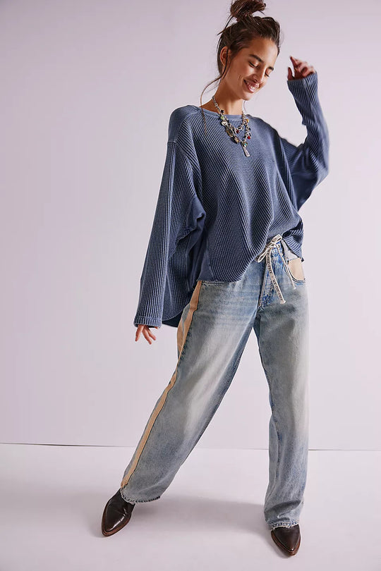 Damen Oversized Waffelstrick-Pullover mit weitem Schnitt und tiefem Raglan Shop Nory
