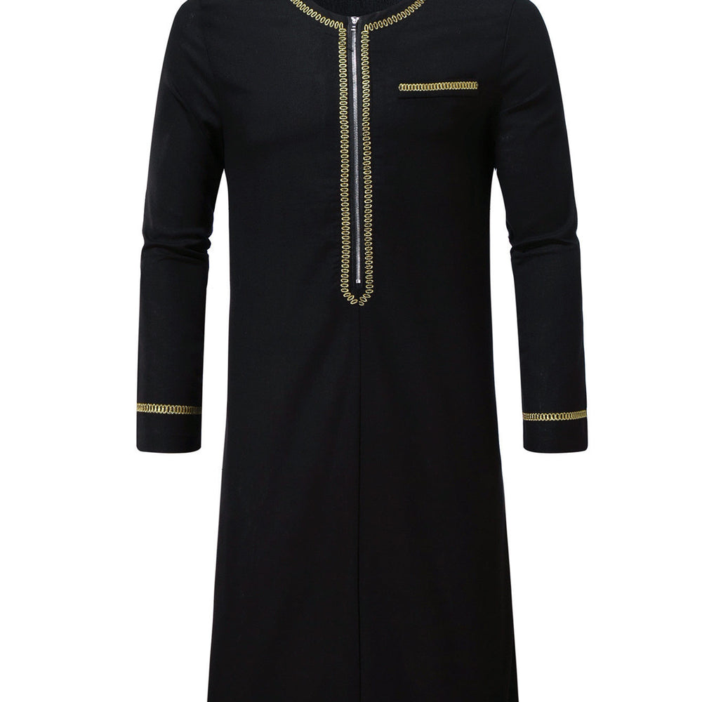 Herren Elegante Langtunika mit Rundhalsausschnitt, Frontreißverschluss und goldener Zierstickerei Shop Nory