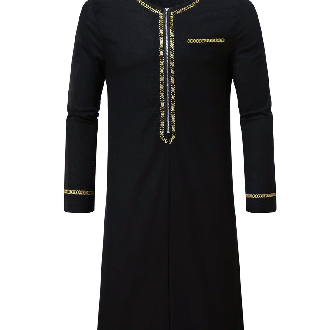 Herren Elegante Langtunika mit Rundhalsausschnitt, Frontreißverschluss und goldener Zierstickerei Shop Nory