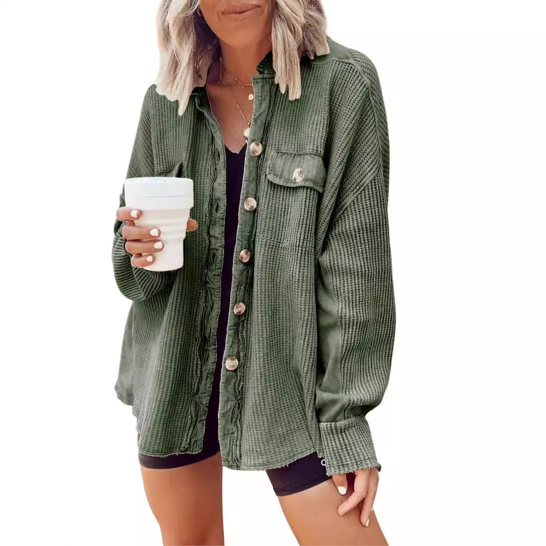 Damen Lässiges Overshirt mit Struktur und Druckknopfverschluss