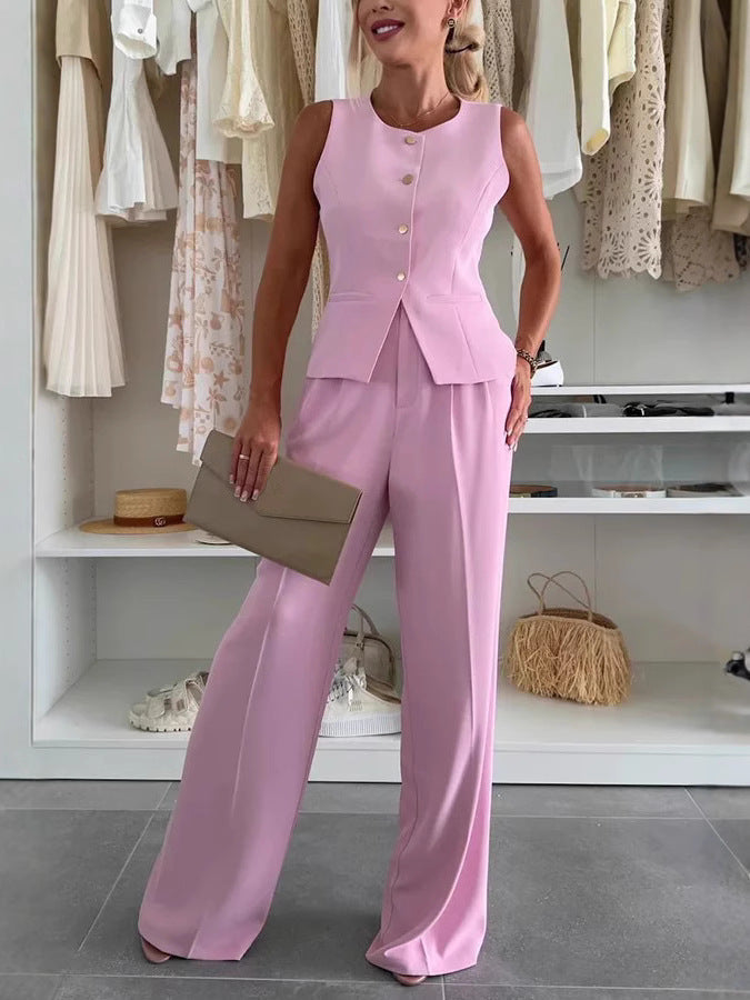 Damen elegante Anzugweste mit weit geschnittenen Hosen Shopnory