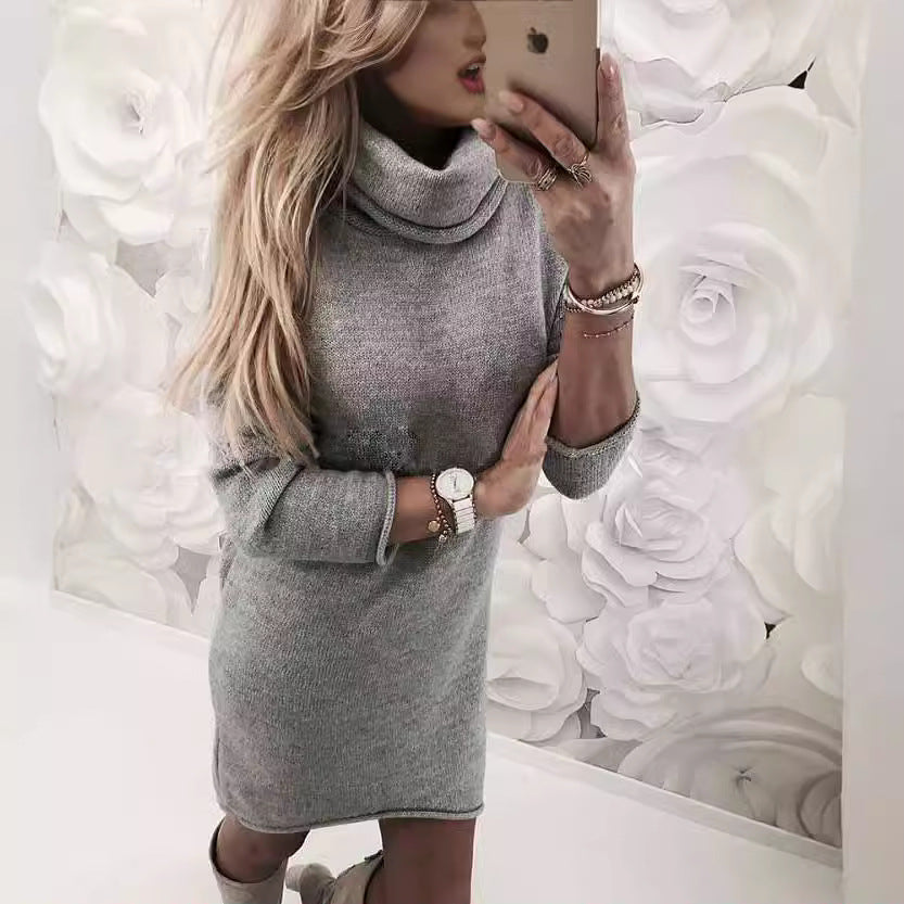 Damen Gemütliches Rollkragen Mini Kleid aus Feinstrick mit Geradem Schnitt Shop Nory