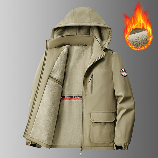 Herren Wind- und Wasserabweisender Kapuzenparka mit weichem Fleece-Innenfutter und Multifunktionstaschen Shop Nory
