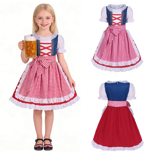 Damen nan traditionelles Kinderdirndl mit bestickter Schürze und Rüschenbluse Shop Nory