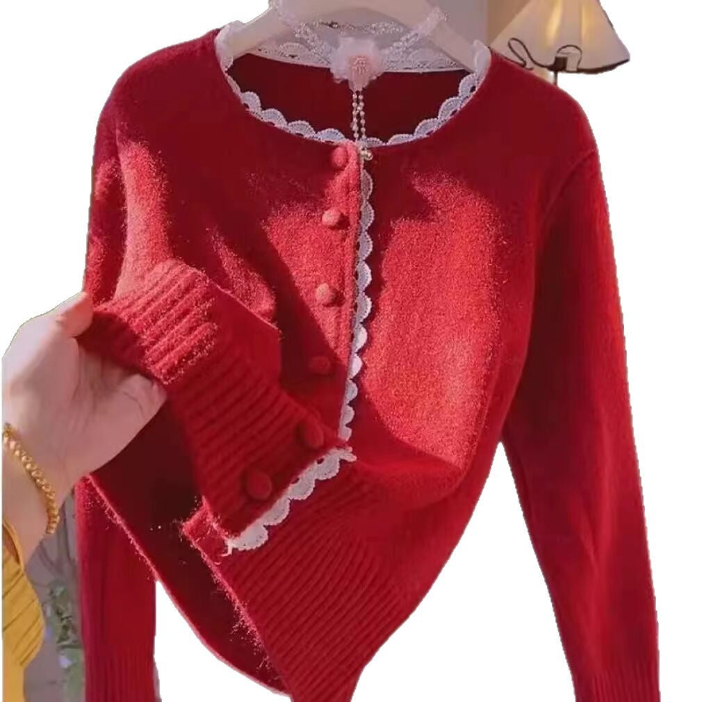 Damen Verspielte Strickjacke mit Spitzenelementen Shop Nory