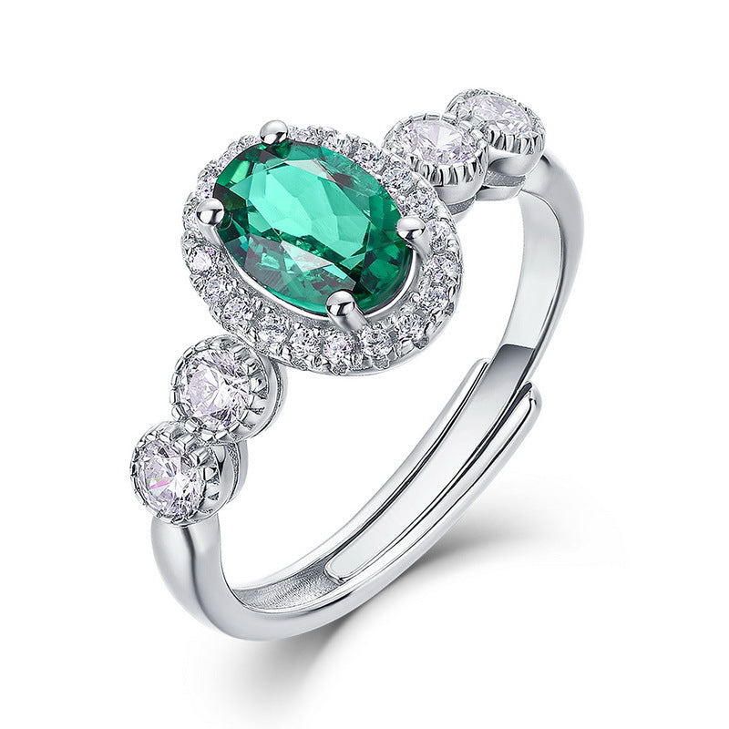 Oval synthetischer Edelstein Halo Sterlingsilber verstellbarer Stapel-Cocktailring