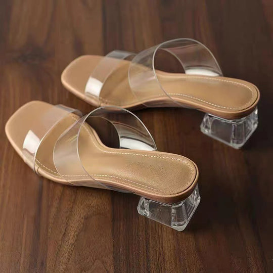 Damen Minimalistische Doppelriemen Mules mit transparentem Obermaterial und geometrischem Blockabsatz Shop Nory