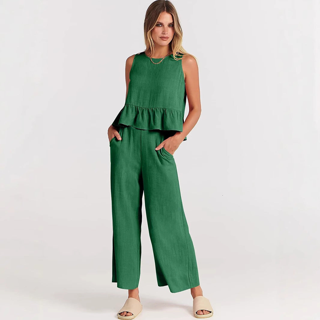 Damen luftiges und elegantes Zweiteiler-Set mit Rüschendetails
