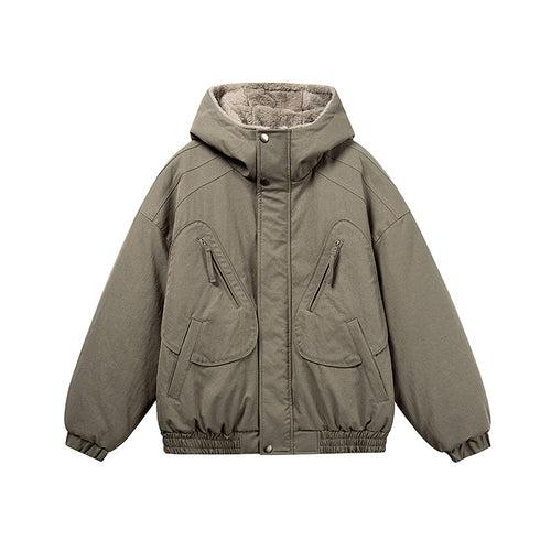 Unisex Kurz geschnittene Isolationsjacke im Boxy‑Cut mit Teddyinnenfutter und diagonal eingesetzten Reißverschlusstaschen Shop Nory