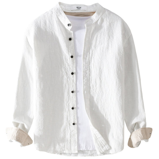 Herren Mandarinhemd aus Leinen‑Baumwollmix, Relaxed Fit Shop Nory