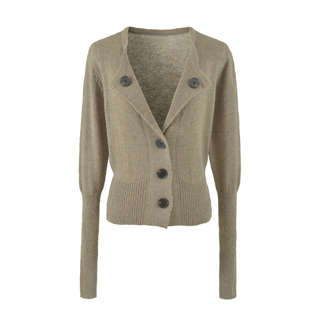 Damen Cropped-Taillierte Strickjacke mit Schalkragen und großen Zierknöpfen Shop Nory