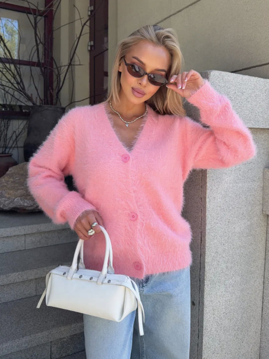 Damen Flauschiger Cardigan mit Druckknöpfen Shop Nory