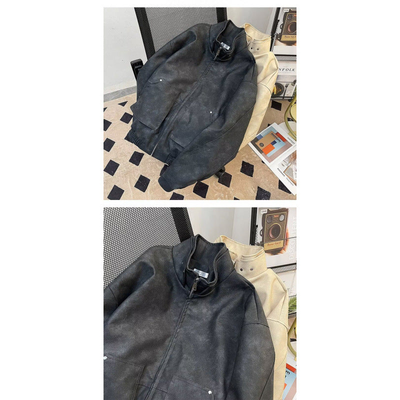Herren kurze Stehkragenjacke aus Veloursleder-Imitat mit durchgehendem Reißverschluss Shop Nory