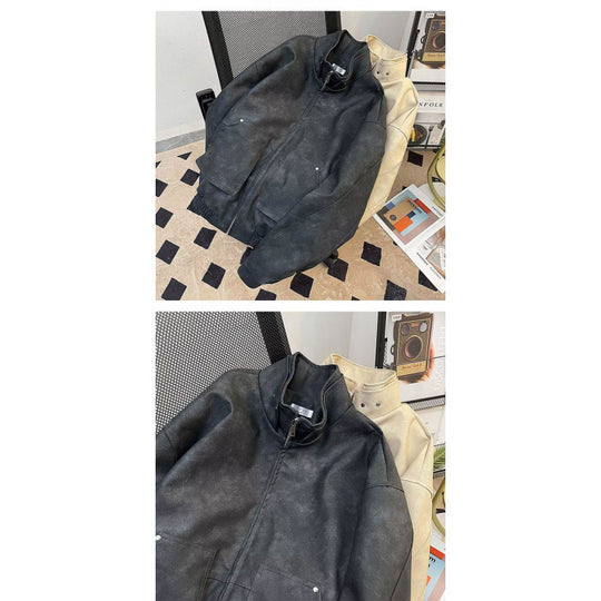 Herren kurze Stehkragenjacke aus Veloursleder-Imitat mit durchgehendem Reißverschluss Shop Nory