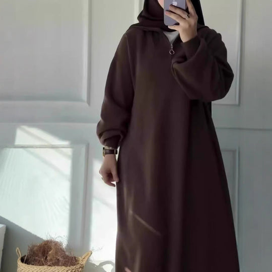 Damen Kapuzenkleid mit Reißverschluss und lässigem Schnitt