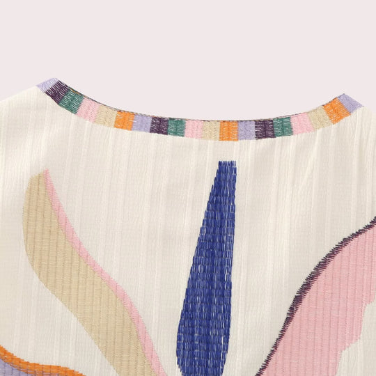 Damen bestickte ärmellose Boho‑Weste mit folkloristischen Motiven und offener Front Shop Nory