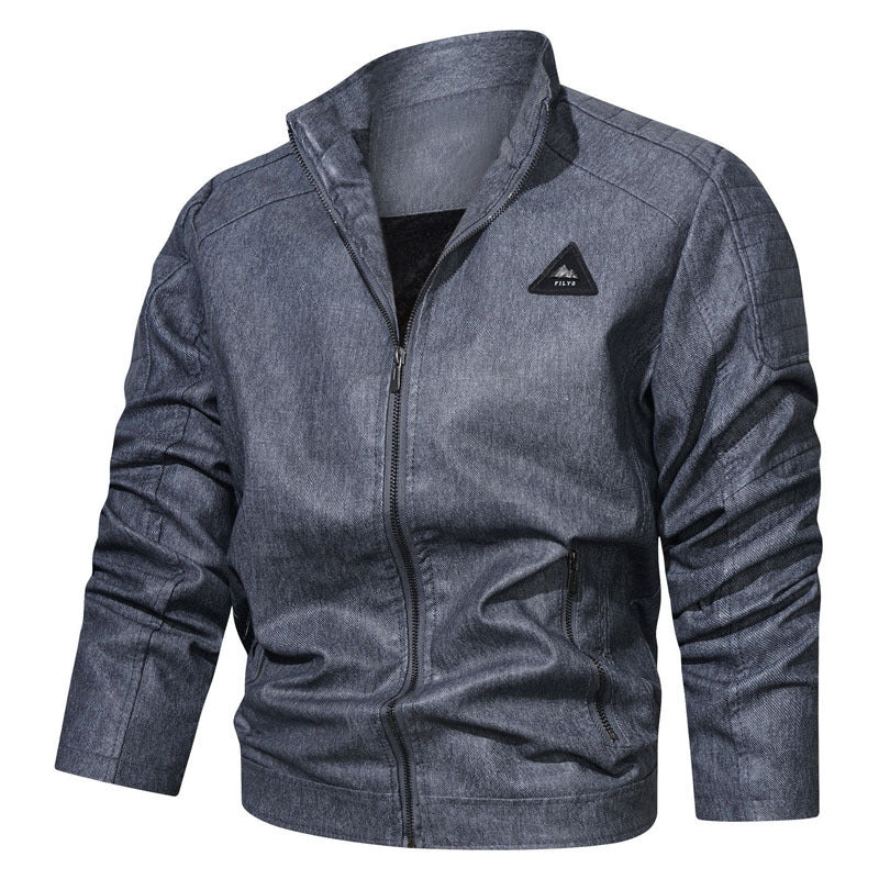 Herren Denim‑Optik Bomberjacke mit Stehkragen, gesteppter Schulterpasse und Reißverschluss Shop Nory