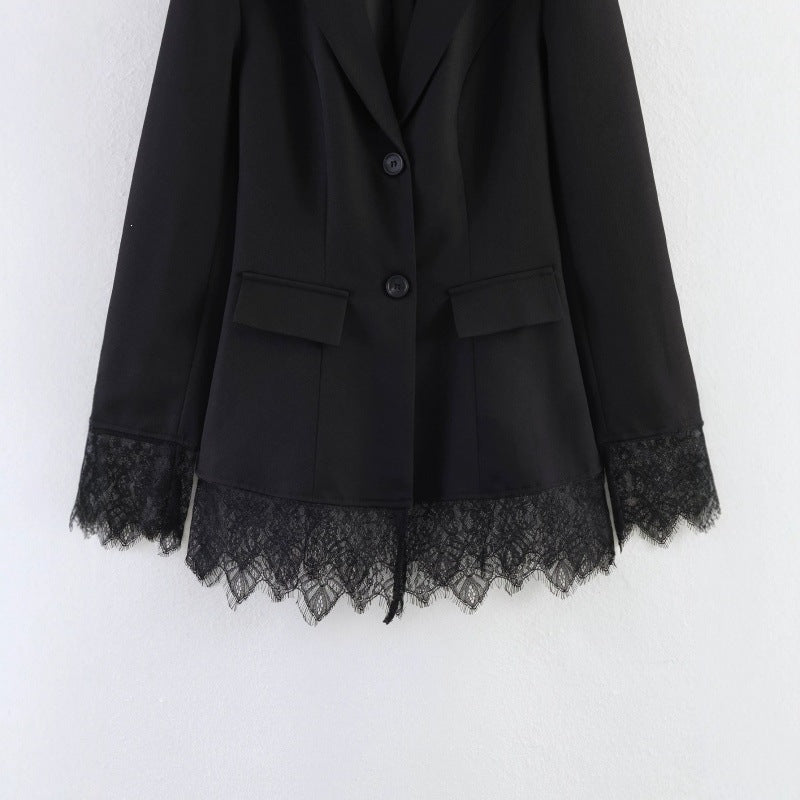 Damen taillierter Blazer mit Spitzenbesatz und ausgestelltem Saum Shop Nory