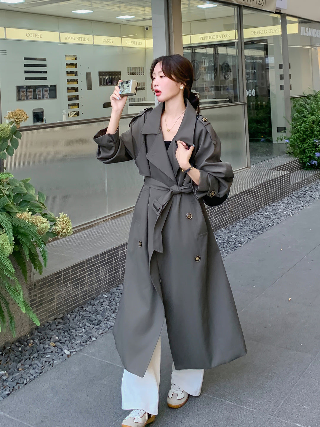 Damen Oversize Mantel im Trench-Stil mit Raglanärmeln und doppelreihiger Knopfleiste Shop Nory