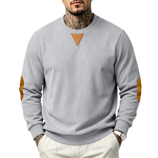 Herren Geripptes Sweatshirt mit Lederoptik-Ellbogenpatches und Dreieck-Applikation Shop Nory