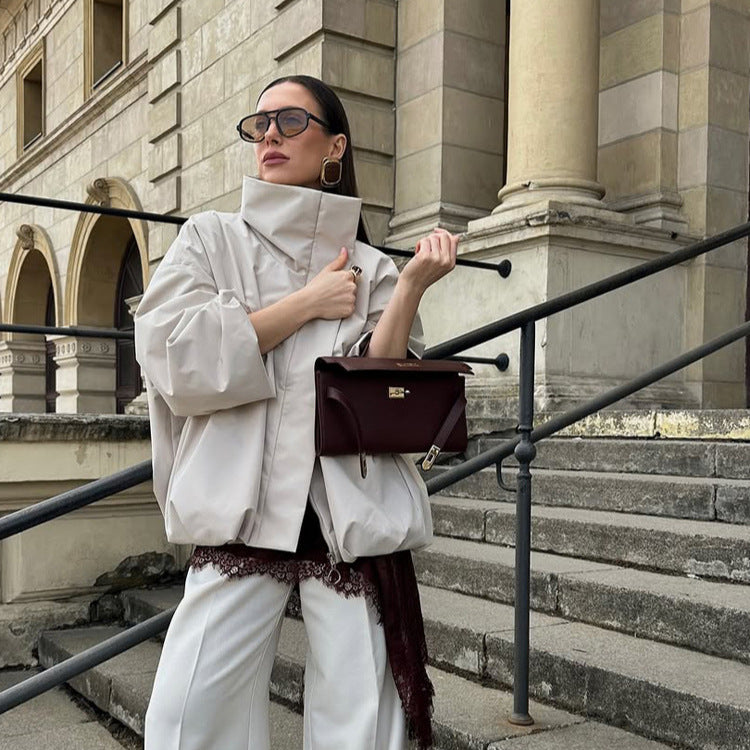 Damen Boxy-Kurzsteppjacke mit hohem asymmetrischem Stehkragen Shop Nory