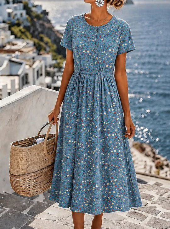 Damen Midikleid mit floralem Alloverprint, Tunnelzugtaillenband und Knopfleiste Shop Nory
