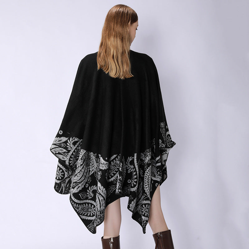 Damen Reversibler Jacquard-Capeponcho aus Wollmix mit Paisley-Motiv und offenem Fall Shop Nory