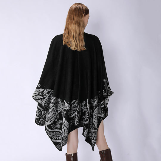Damen Reversibler Jacquard-Capeponcho aus Wollmix mit Paisley-Motiv und offenem Fall Shop Nory