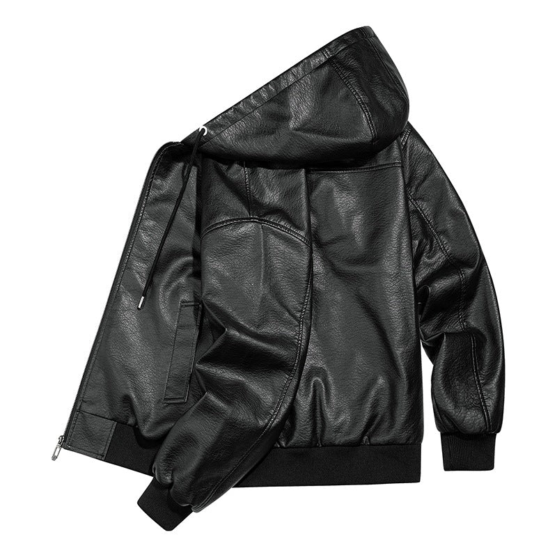 Herren Lässige Lederjacke mit Kapuze Shop Nory