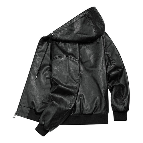 Herren Lässige Lederjacke mit Kapuze Shop Nory