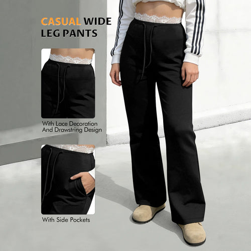 Damen Lässige weite Jogginghose mit Spitzenbund, Tunnelzug und Seitentaschen Shopy Nory