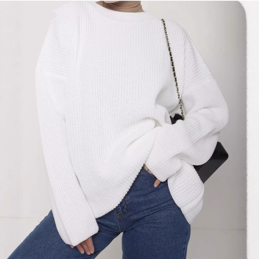 Damen Oversize Strukturstrick-Pullover mit Rundhalsausschnitt und überschnittener Schulter Shop Nory