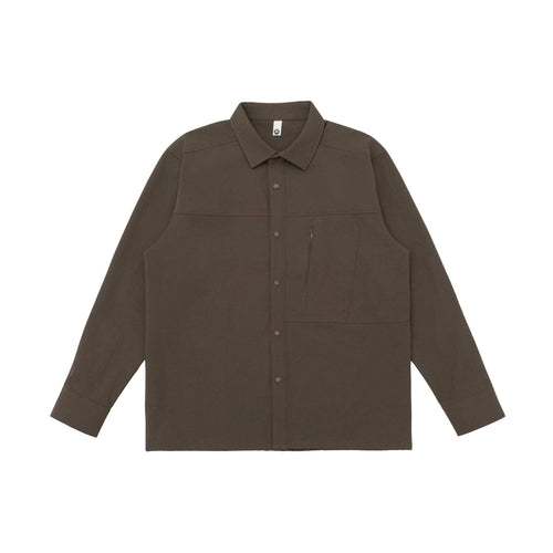 Unisex Oversize-Hemdjacke im Utility‑Style mit verdeckter Druckknopfleiste und diagonaler Reißverschlusstasche Shop Nory