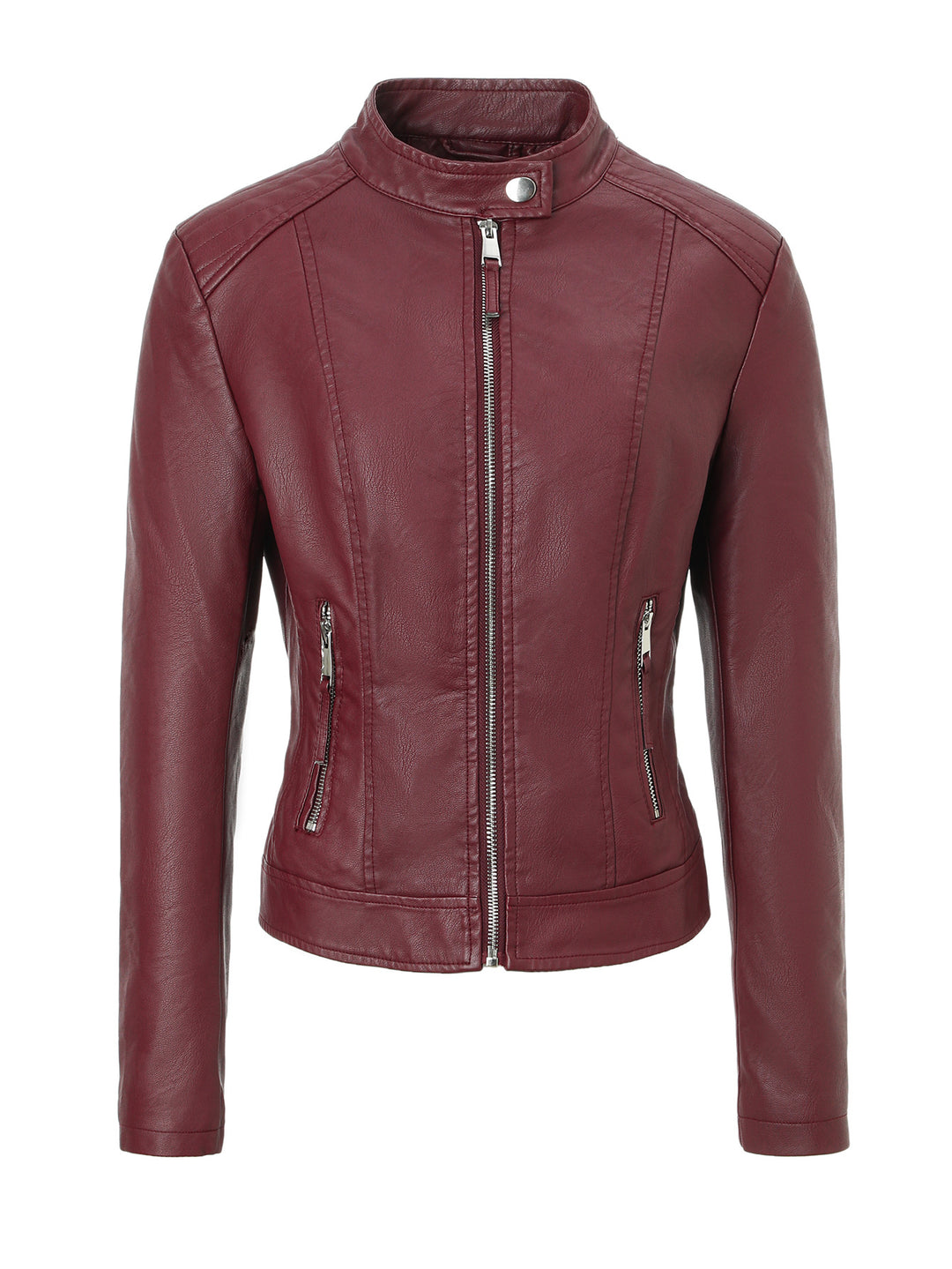 Damen Slim-Fit Biker-Lederjacke mit Stehkragen Shop Nory
