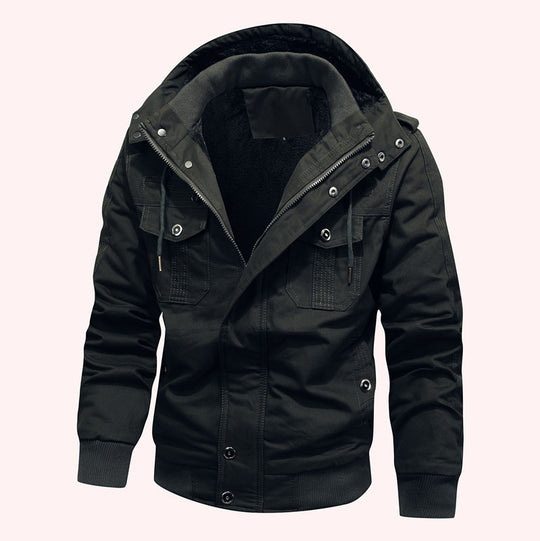 Herren Kapuzen-Canvasjacke mit Teddyfutter und Utility-Taschen Shop Nory