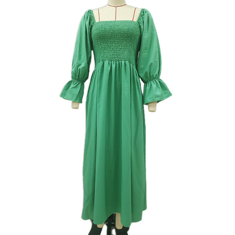 Damen Maxikleid mit Puffärmeln und elastischem Taillenbund