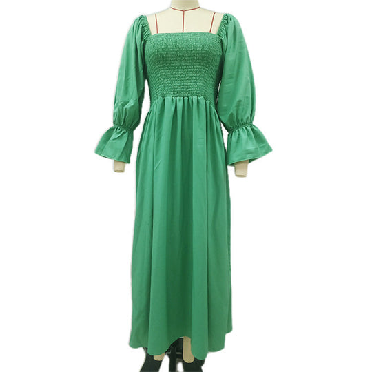 Damen Maxikleid mit Puffärmeln und elastischem Taillenbund